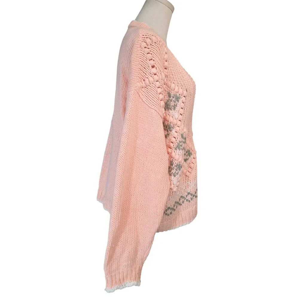 Sarit Hand Knitted Cardigan womensvintageMedium Pink Chunky Popcorn Knit